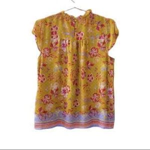 JOIE Floral Print Cap Sleeve Lightweight Lined Blouse Top Size Large